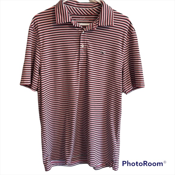 Vineyard Vines Other - Vineyard Vines medium men’s polo shirt short short sleeve striped pink navy blue
